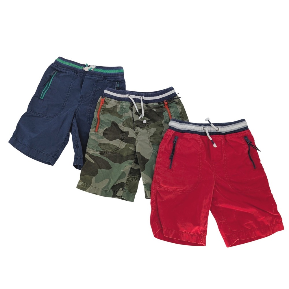Lot 3 PC Mini Boden Cargo Shorts Kids 5Y Navy Red Camo Zip Pocket Elastic Waist